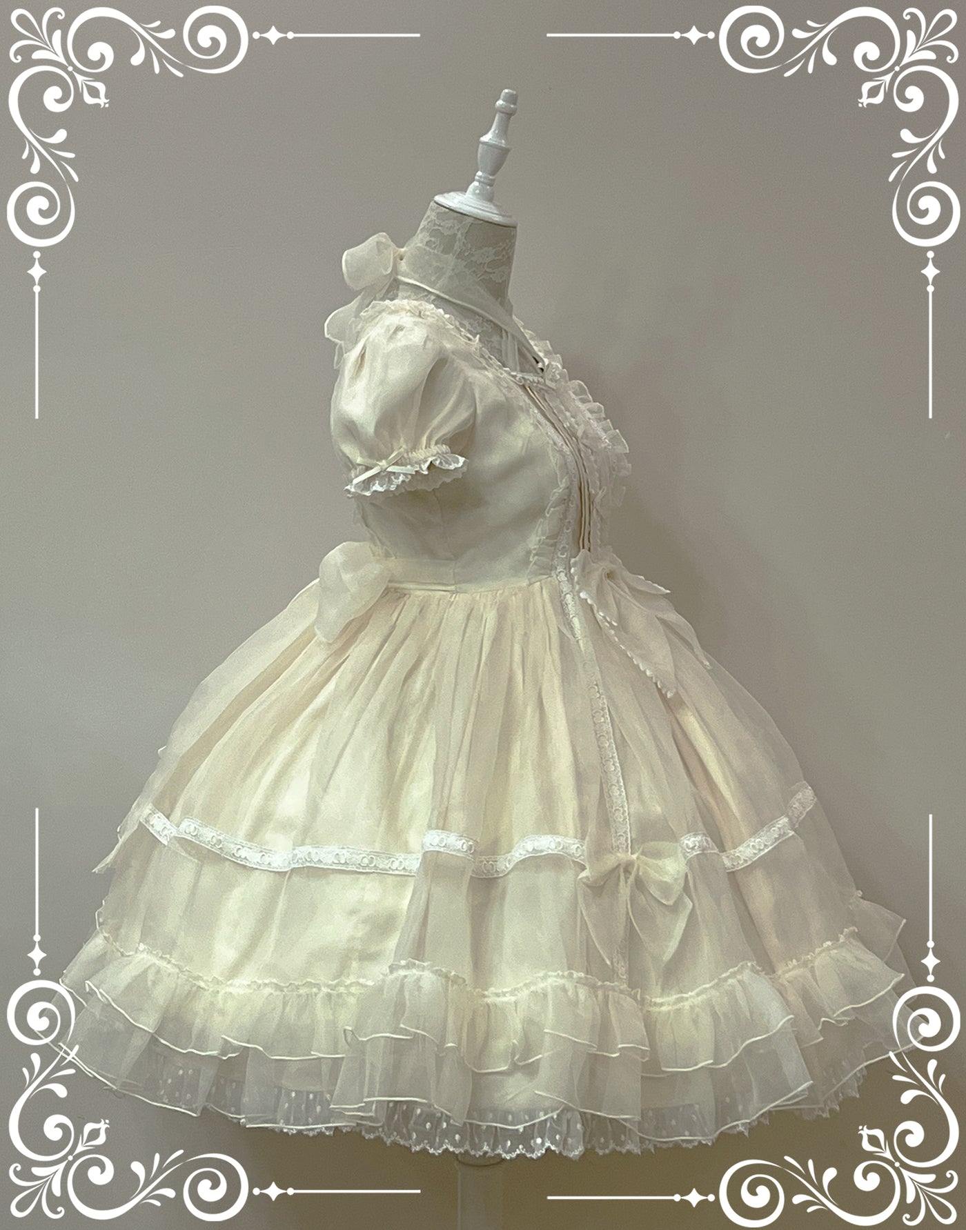 Little Bear~Mini Puff-Sleeve OP Dress with Organza   