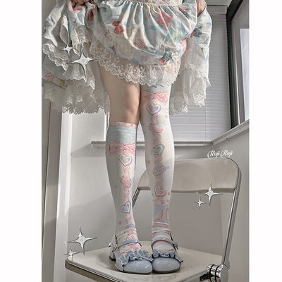 Roji roji~Macaron Printed Lolita Knee Stockings   