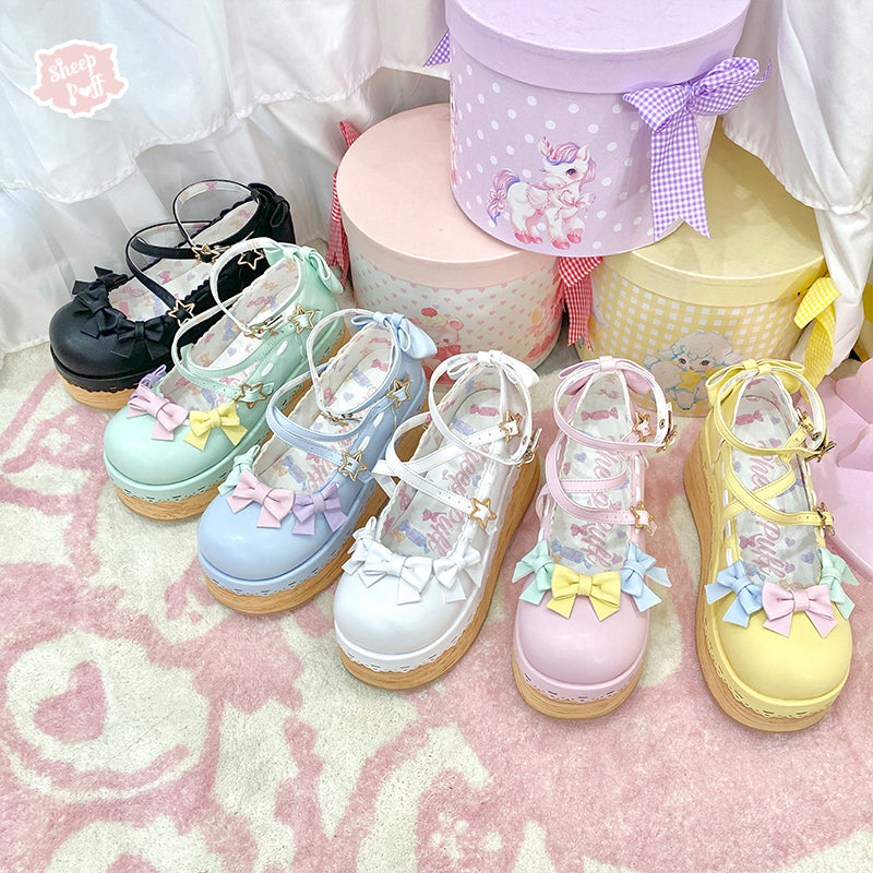 (Buy for me) Sheep Puff~Multicolors Handmade Sweet Lolita Bow Platform Shoes   