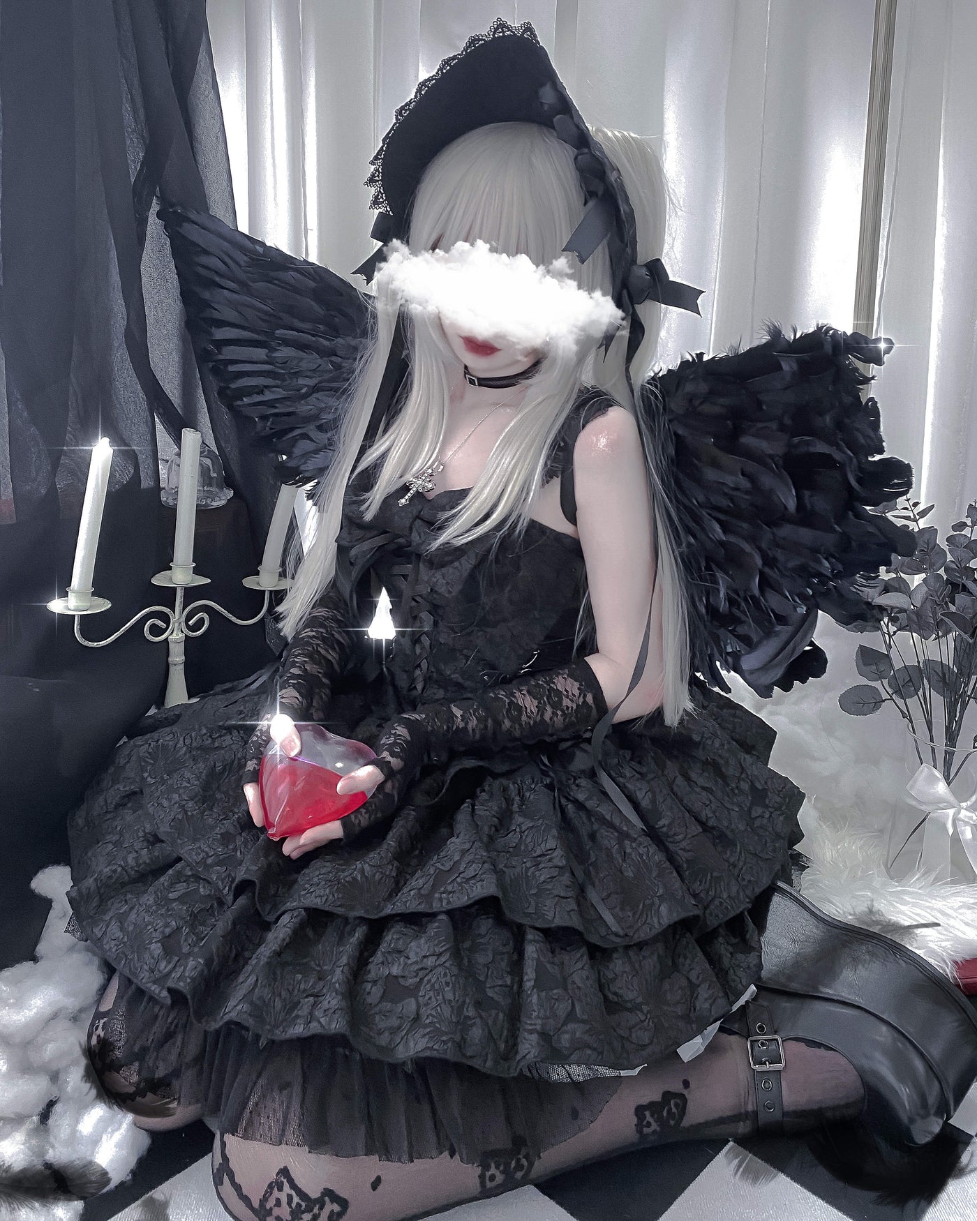 (Buyforme) Thousand layer dinosaur~Twin Mirror~Black White Gothic Lolita JSK   