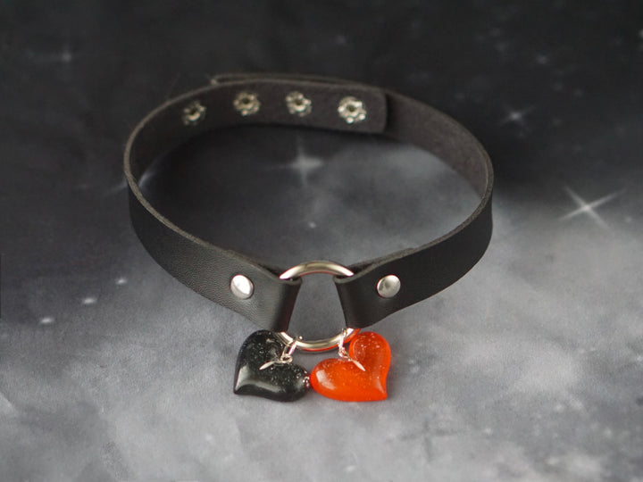 Strange Sugar~Gothic Lolita Cross Leather Choker No.3 black and red heart  