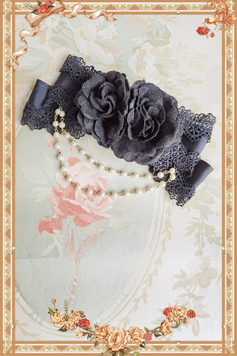 Infanta - Elegant Lolita Headdress Flower Clip Black Flower