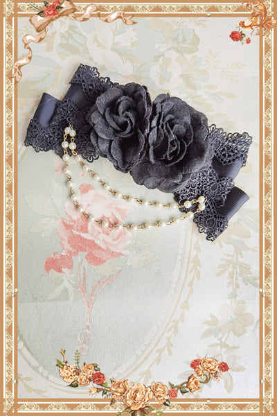 Infanta~Elegant Lolita Headdress Flower Clip black flower  