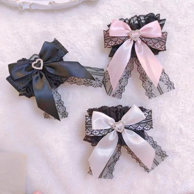 (Buyforme)Rabbit Lolita~Sweet Lolita Lace Heart Bow Hand Cuff black & pink one piece only  