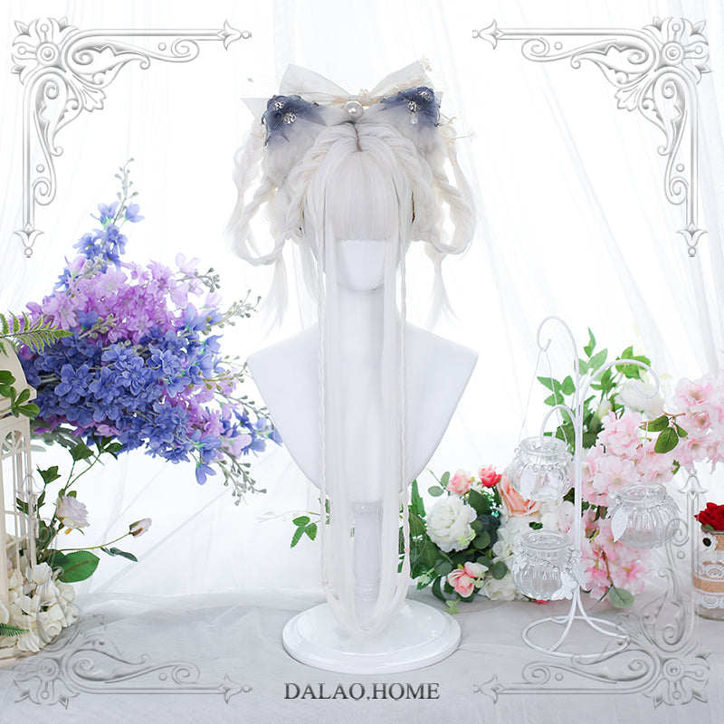 Dalao Home~Light Accumulation~White Long Straight Lolita Wig moonlight white wig with hair net  