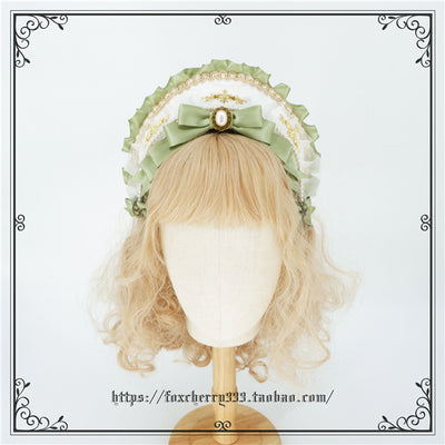 Fox Cherry~Elegant Grass Green Lolita Bow Headdress   