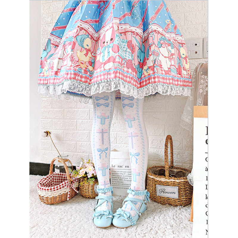 Roji roji - Sweet Bow Lolita Thigh stockings One Size blue