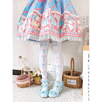Roji roji~Sweet Bow Lolita Thigh stockings free size blue 