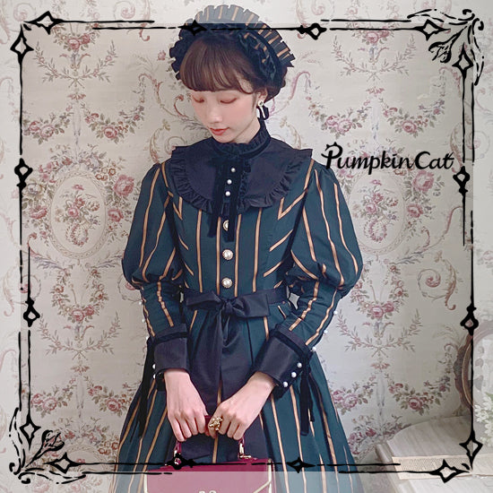 Pumpkin Cat~Elegant Charlotte~Elegant Stripe Lolita OP Dress   