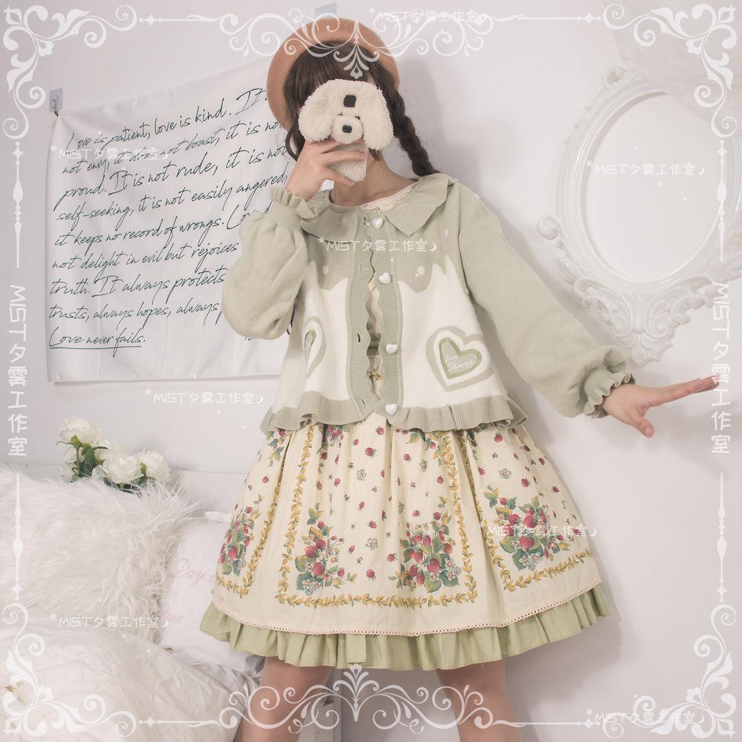 MIST~Beating Heart~Sweet Lolita Thick Sweater Coat Puff Sleeve S light green 