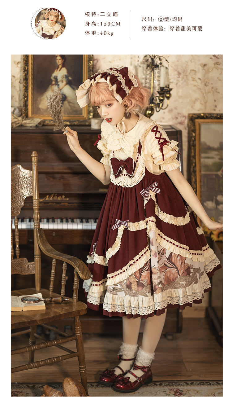 Honey Machine~Small Acorns~Squirrel Lolita Red Winter Dress   