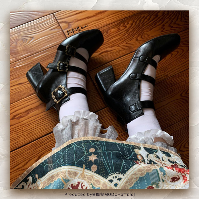 MODO~Vintage Elegant Lolita Three-buckle Mary Janes Shining Shoes