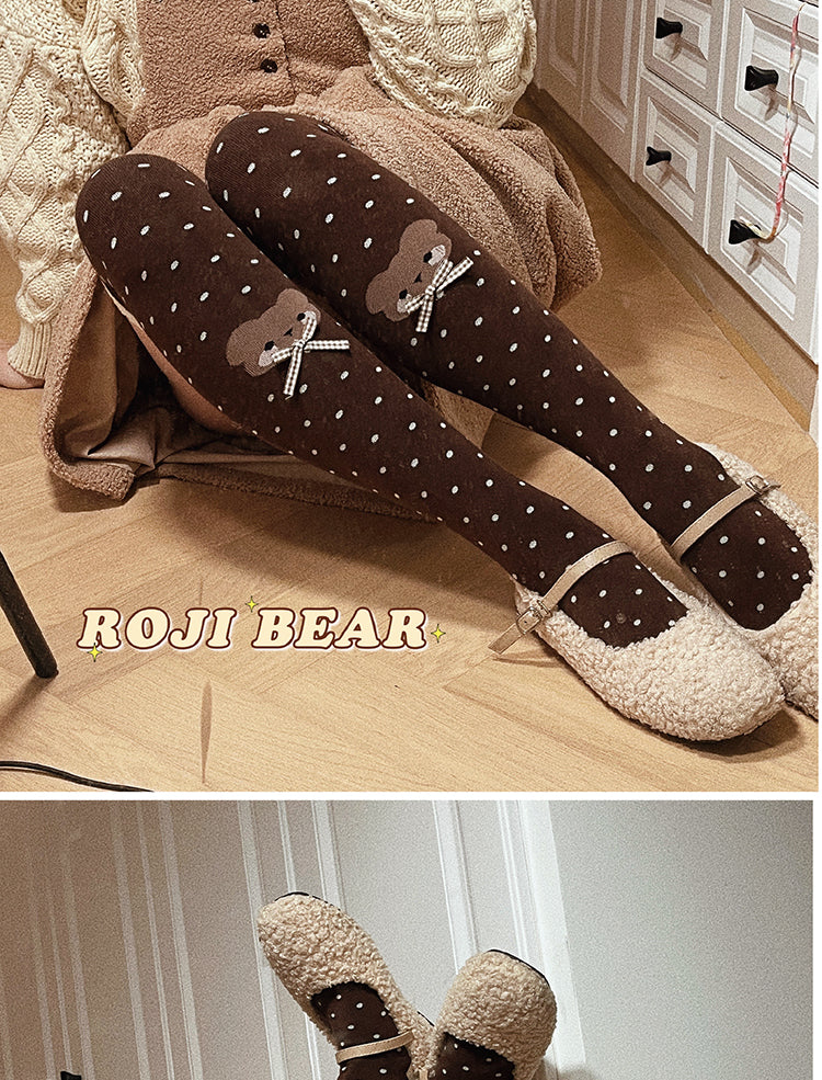 Roji roji - Bear Dots Bow Cotton Lolita Thigh Stockings