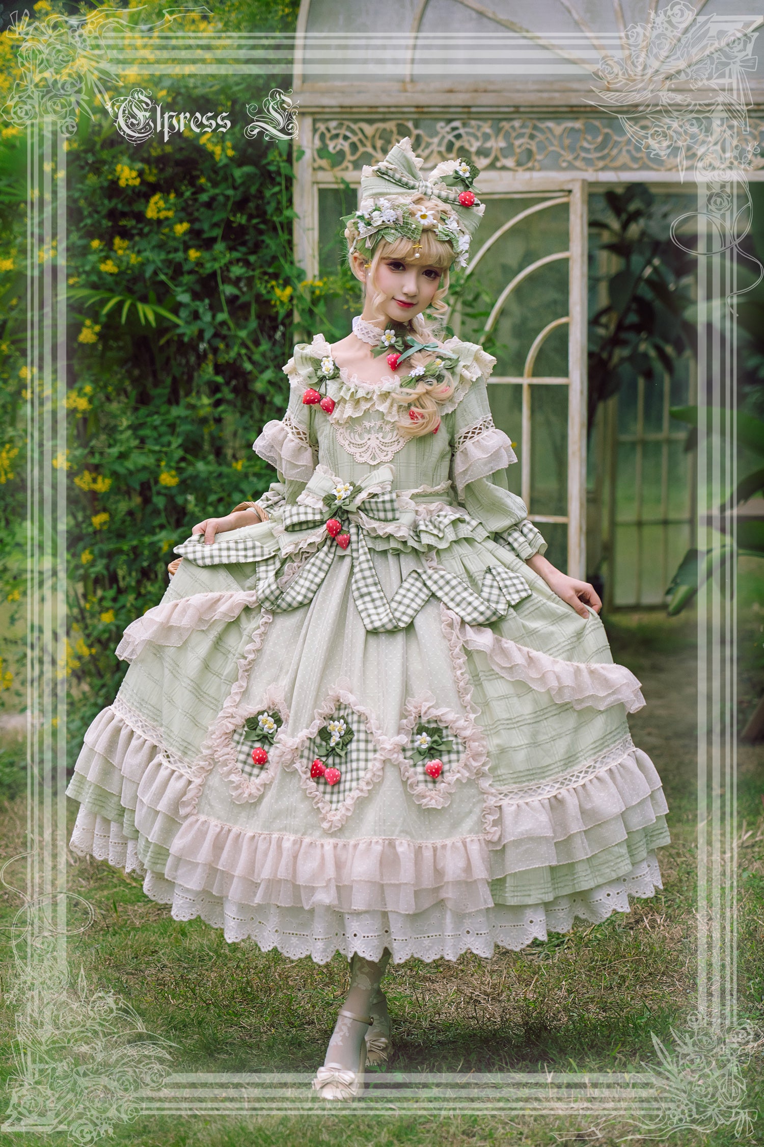 Elpress L - Peach Fragrance - Country Lolita Multicolors Strawberry Lolita OP Dress