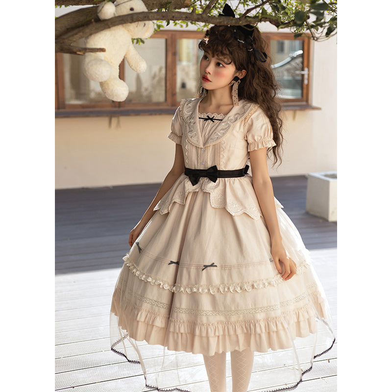 With PUJI~Glass Window~Classic Lolita Cotton OP Dress   