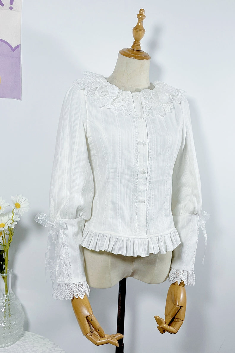 Sakurada Fawn~Plus Size Lolita Cotton Velvet Long Sleeve Blouse S white 