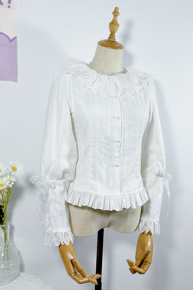 Sakurada Fawn - Plus Size Lolita Cotton Velvet Long Sleeve Blouse S white