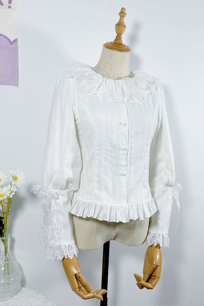 Sakurada Fawn~Cotton Velvet Lolita Long Sleeve Blouse S white 