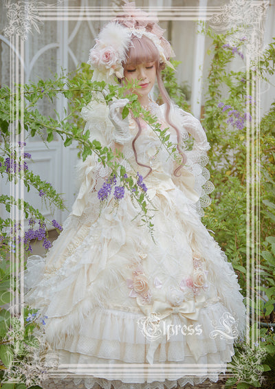 Elpress L~Iris~Floral Tea Party Lolita OP Multicolors S ivory 