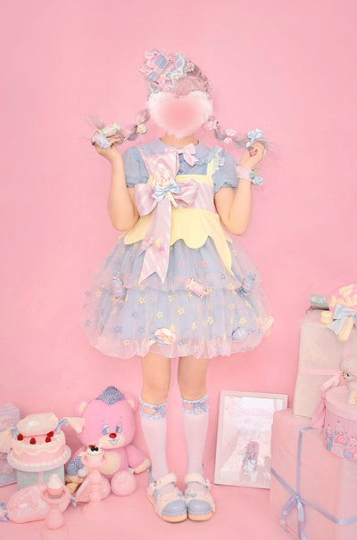 Alice Girl~Rainbow Candy Lolita Blouse Peter Pan Collar Shirt   