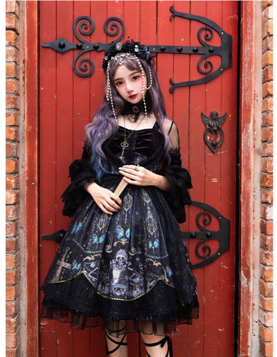 YingLuoFu Butterfly Movement Gothic Lolita Tea Party OP Dress   