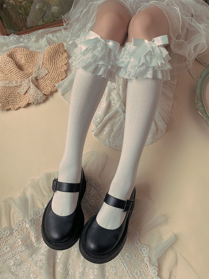 (BuyForMe) Mixiu~Lolita Bow Cotton Socks Lace Socks   