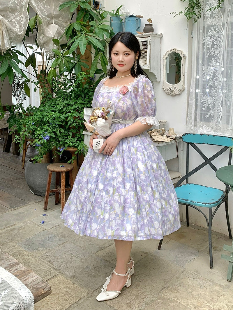NanShengGe~Your Tulips~Classic Lolita Summer OP Dress M light purple 