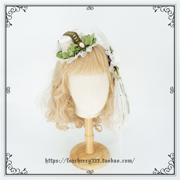Fox Cherry - Elegant Grass Green Lolita Bow Headdress hat