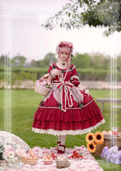 Elpress L~Sweet Charlie~Strawberry Country Lolita Pastoral OP berry red (size zipper) long XS
