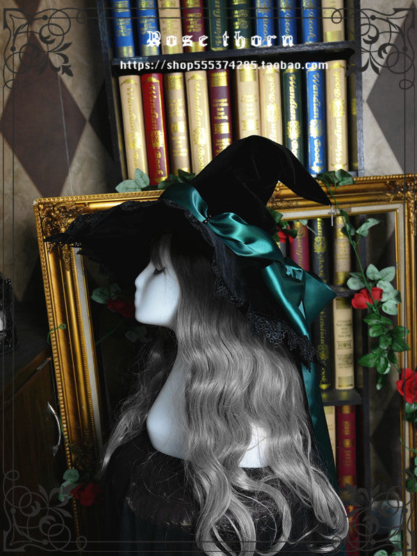 Rose Thorn - Holy Cross - 12 Colors Lolita Halloween Witch Hat emerald green