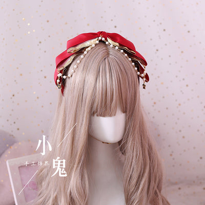 Xiaogui~Gothic Accessories Lolita Bow KC Hairclip wine red  (multilayer beads KC)  