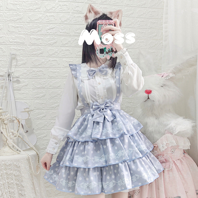 Eieyomi~Little Hetty~Sweet Daily Polka Dot Straps Lolita Skirt Blue S 