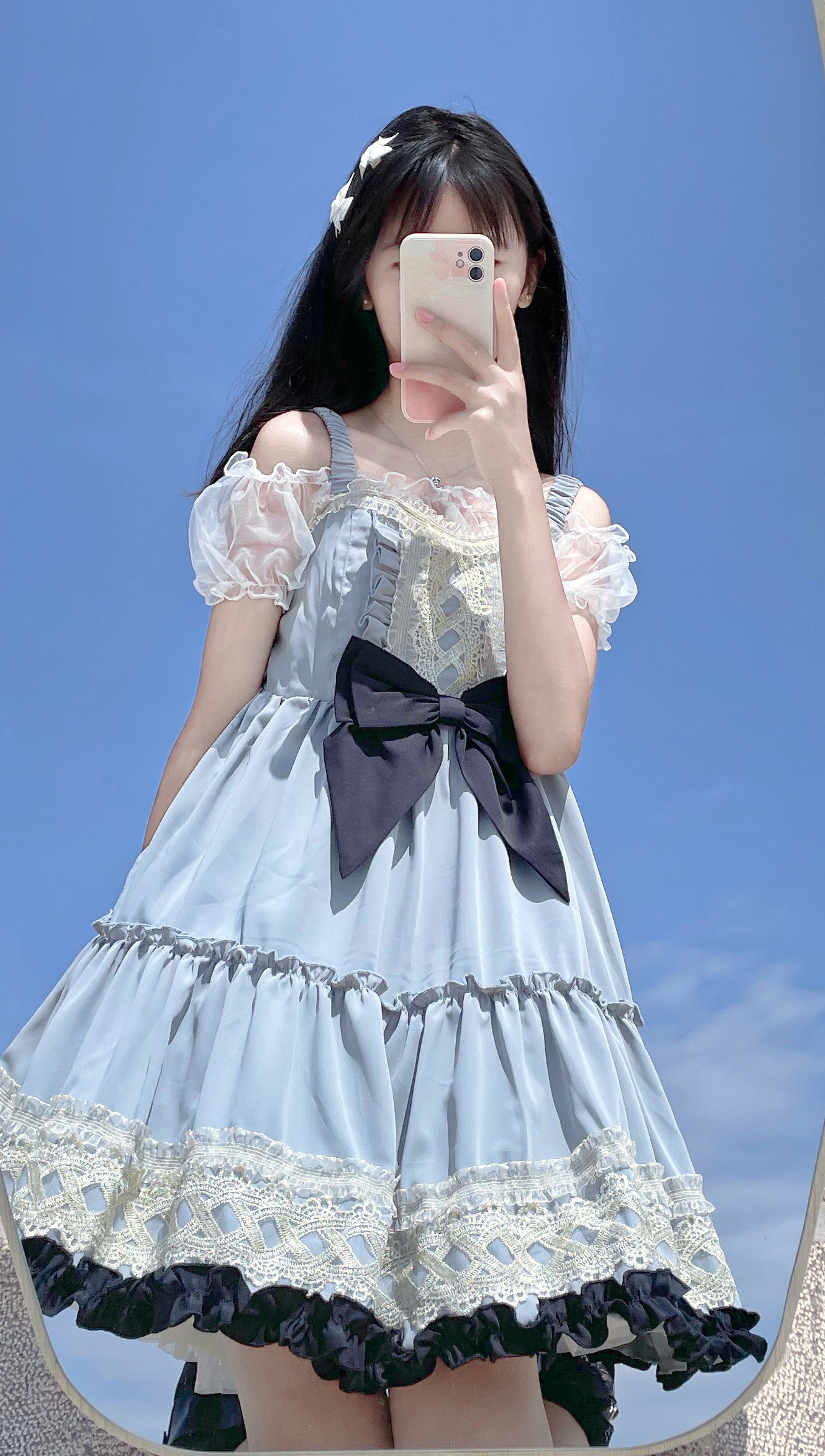 Eye of White Crow - Dairy Lolita Dress Hot Girl JSK blue and black short S