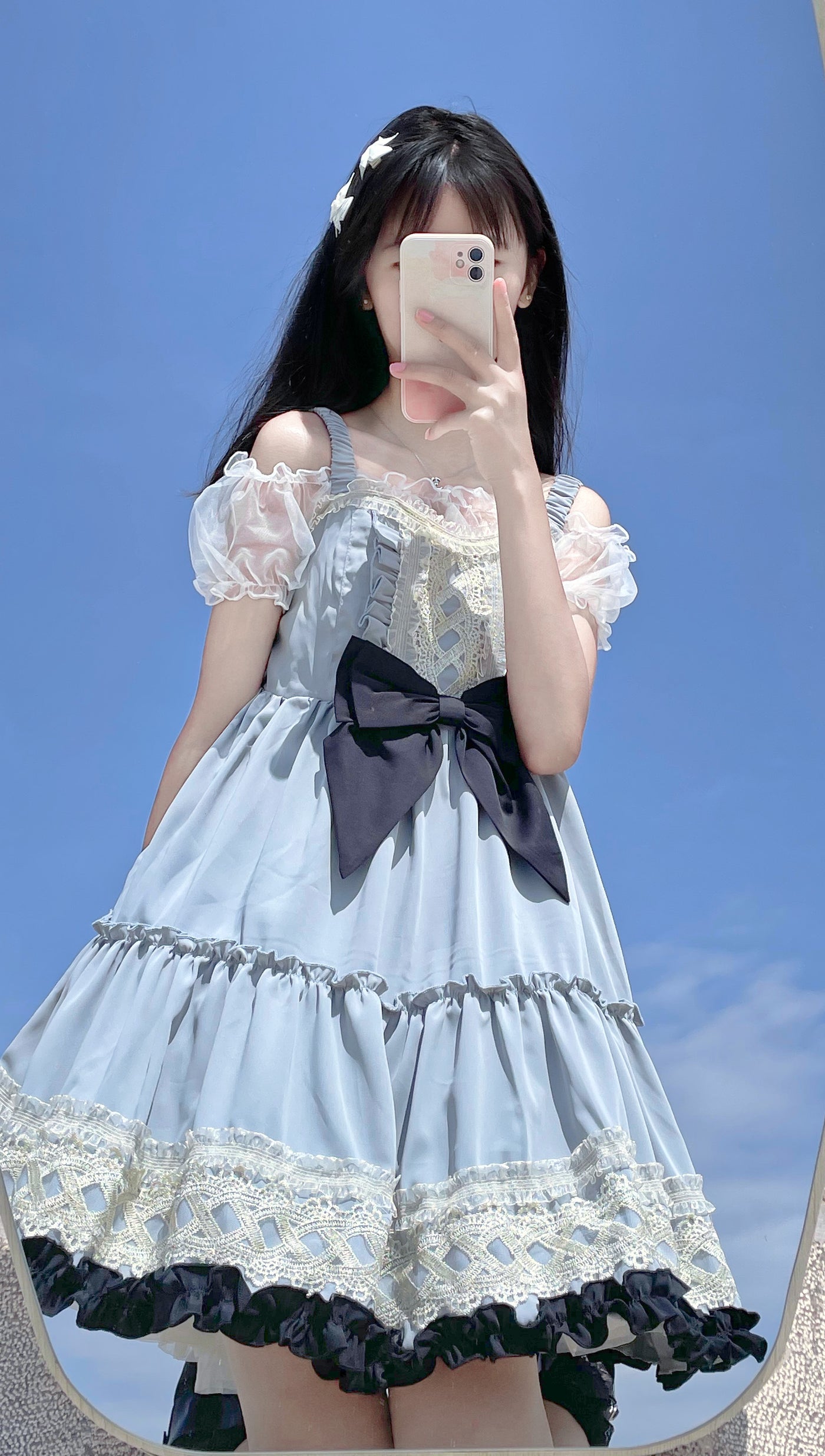 (Buyforme)Eye of  White Crow~Dairy Lolita Dress Hot Girl JSK blue and black short S 