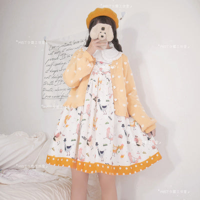 MIST~Little Heart~Sweet Lolita Thick Cardigan Sweater Coat S yellow 