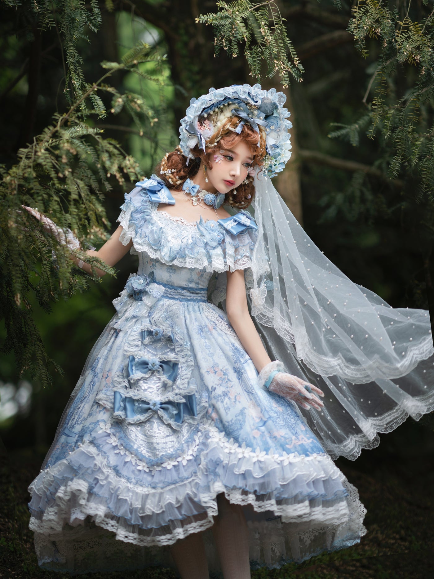 (Buyforme) Two rural cats~Flower Wedding Lolita JSK Dress S blue 