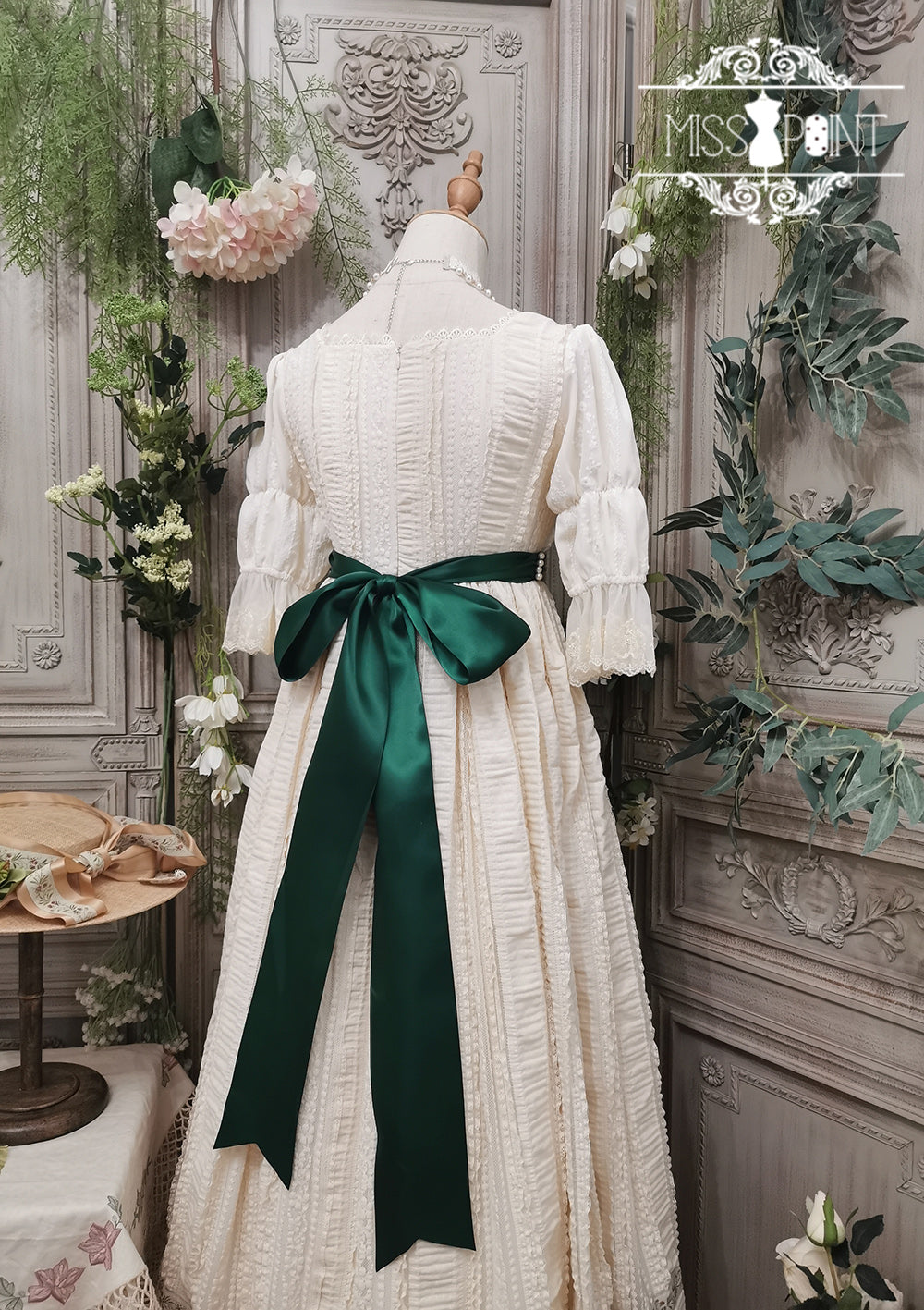 Miss Point~The Sally Gardens~Multicolors Ribbon Lolita Sash dark green ribbon beaded sash 8496:91398