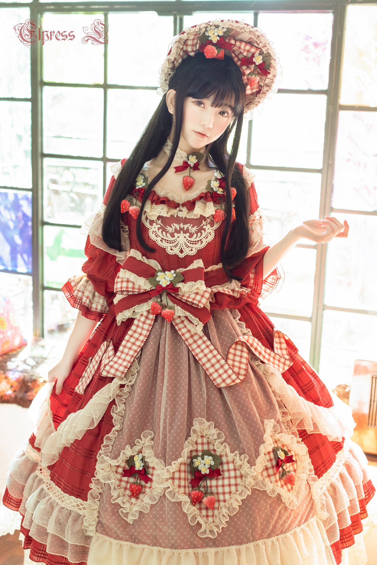 Elpress L - Peach Fragrance - Country Lolita Multicolors Strawberry Lolita OP Dress