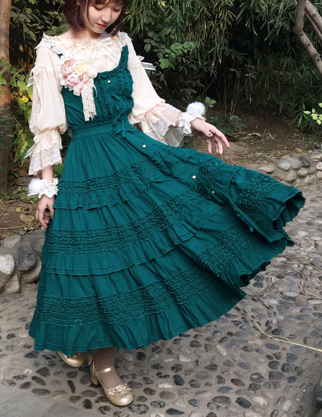 Boguta ~ Heidi Series ~ Solid Color Cotton Lolita JSK M dark green 