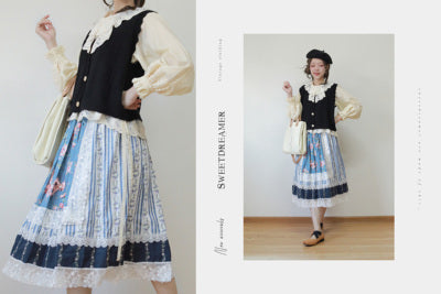 SweetDreamer~Nemo's Garden~Country Lolita Patchwork Skirt Free size blue/lengh 74cm 