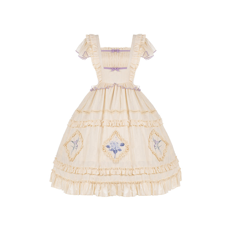 With Puji~Letters and Poems · Long Spring~Country Lolita Embroidered OP Dress S  