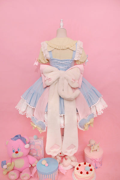 Alice Girl~Kawaii Lolita JSK Dress~Candy Cat Jumper Skirt XS blue-pink（JSK+back bow+tail） 