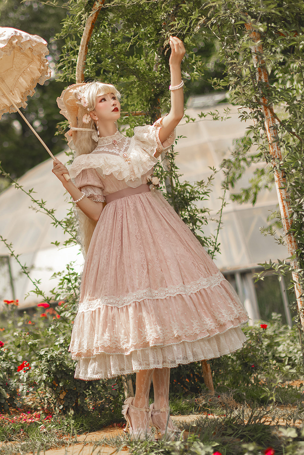 Miss Point - Woody Rose - Pure Color Lolita OP XS pink