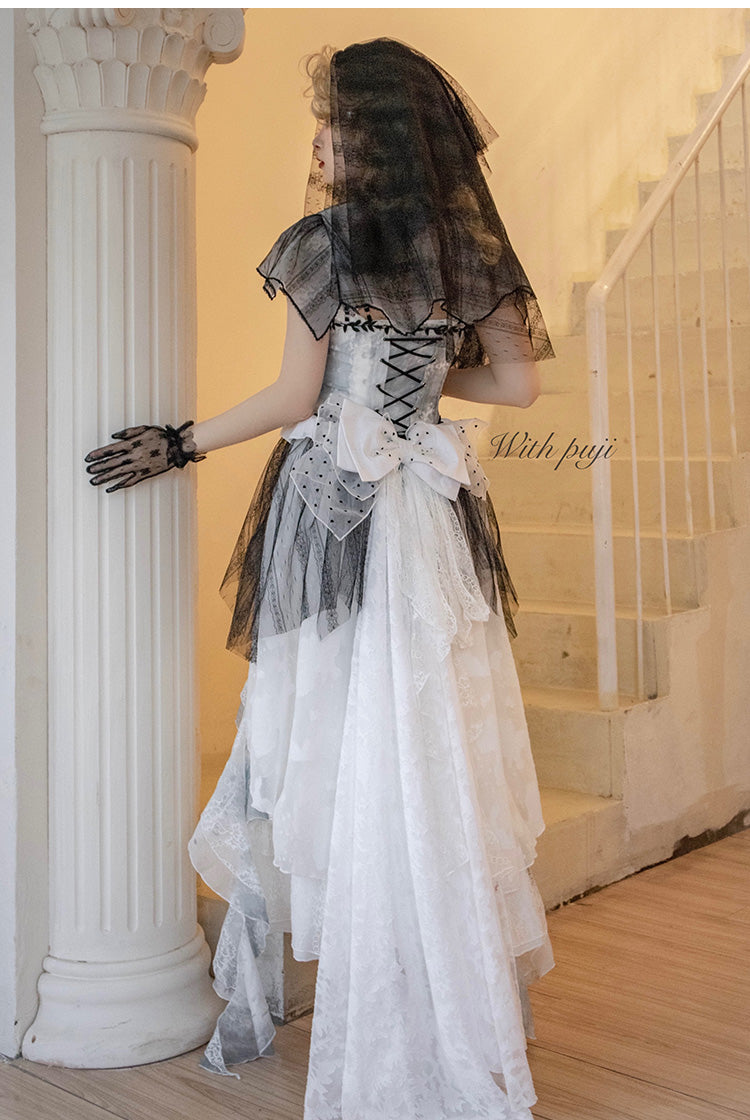 With PUJI~Never Rot Bones~Gothic Lolita Dress Bride Mermaid JSK Dress   