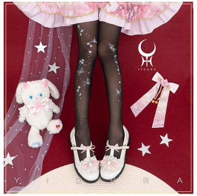Yidhra - Butterfly Flowers - Summer 20D Velvet Lolita Tights One Size black
