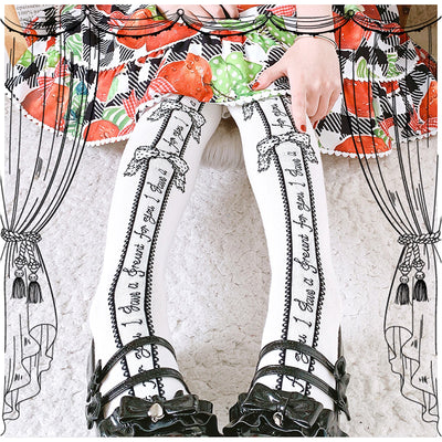 Roji roji~Annie's Gift Cotton Lolita Stockings free size black bow 