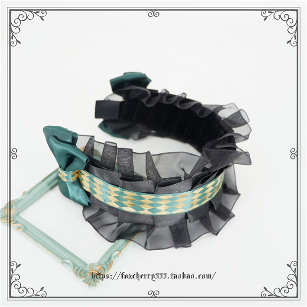 Fox Cherry - Green Lattice Rabbit Ear Bow Lolita Hat Headdress KC