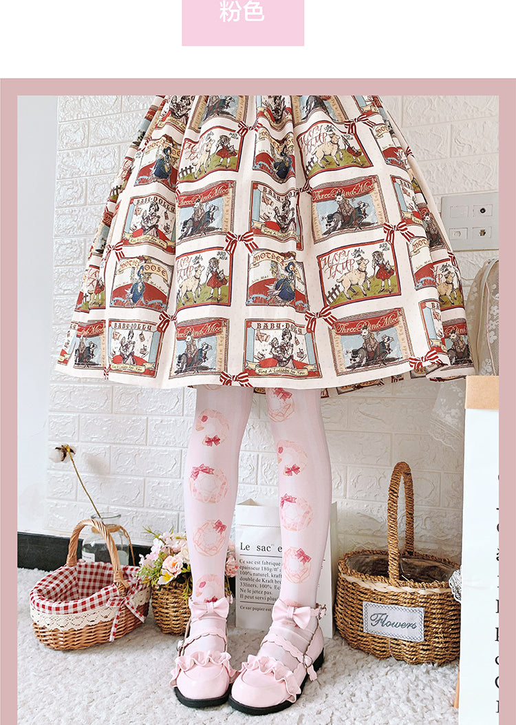 Roji roji~Doughnut Printed Velvet Thigh Stockings free size pink 
