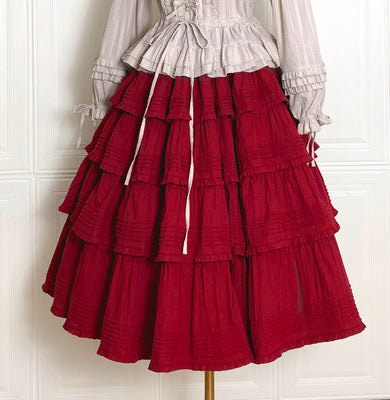 Boguta - Heidi Cotton Lolita Tiered SK Skirt M crimson