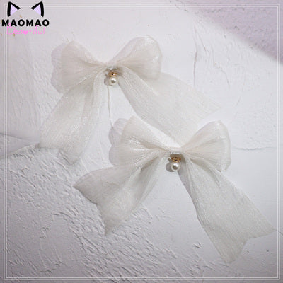 (BuyForMe) MaoJiang Handmade~Kawaii Bows Lolita Head Accessories white-big bow bead hairpin (a pair)  